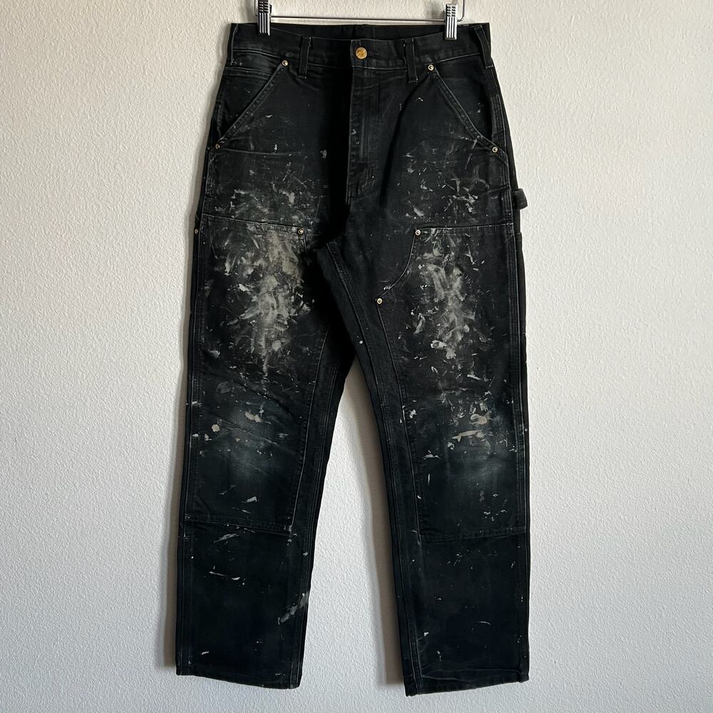 Carhartt B01 BLK faded black painted double knee work wear carpenter pants